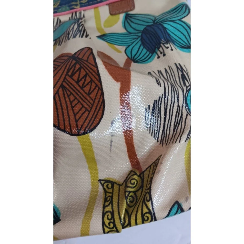 FOSSIL Key-per Coated Canvas Tote Handbag Floral Pattern Large HOBO PURSE
